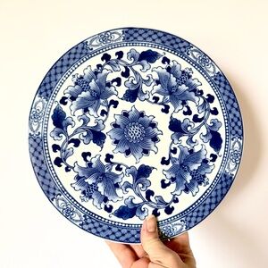 Vintage Bombay Company 10.25” Blue & White Chinoiserie Ceramic Trivet Tray